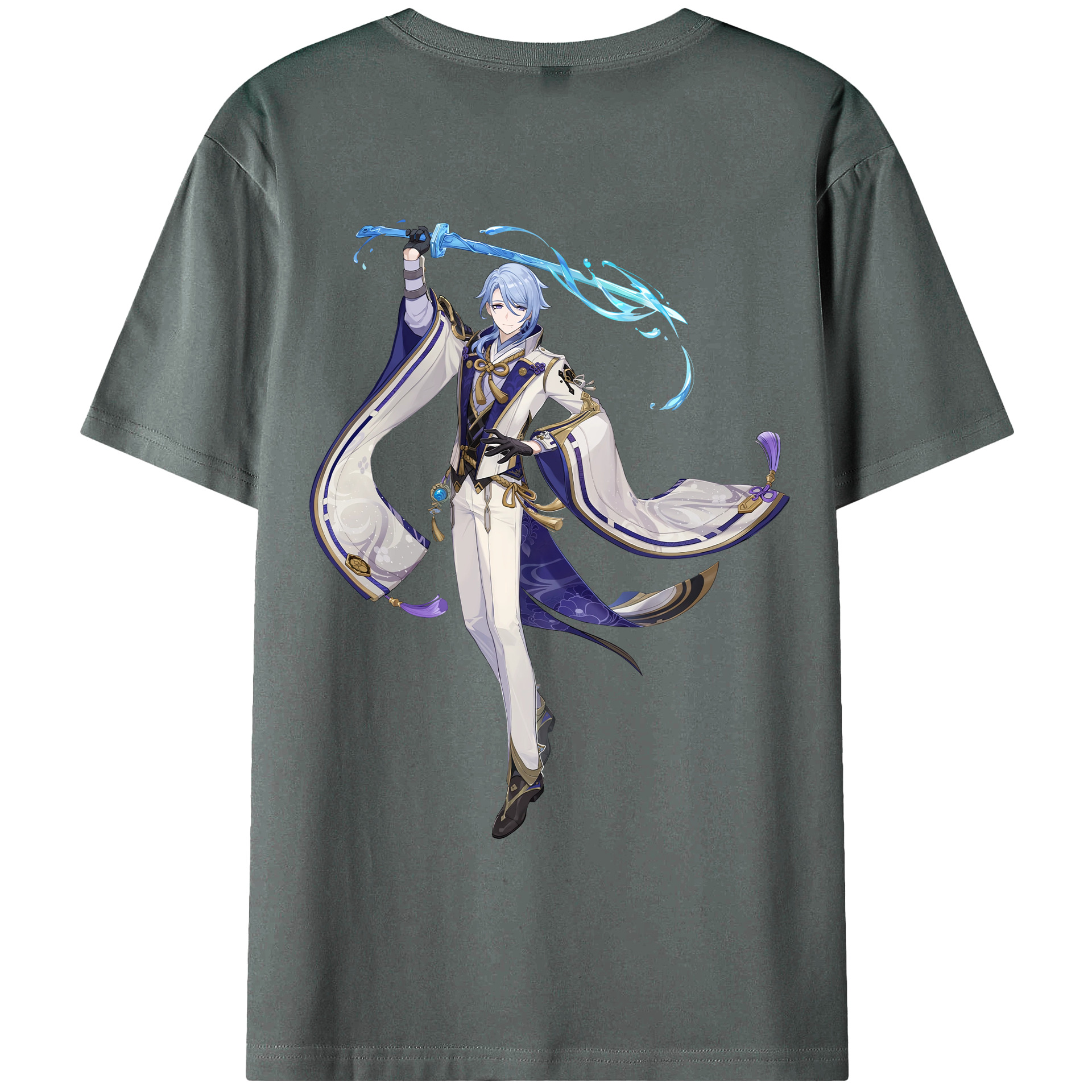 げんし神 神里綾人 かみさとあやと genshin Kamisato Ayato 綿100％ メンズ半袖Tシャツ（バックプリント） 通気性